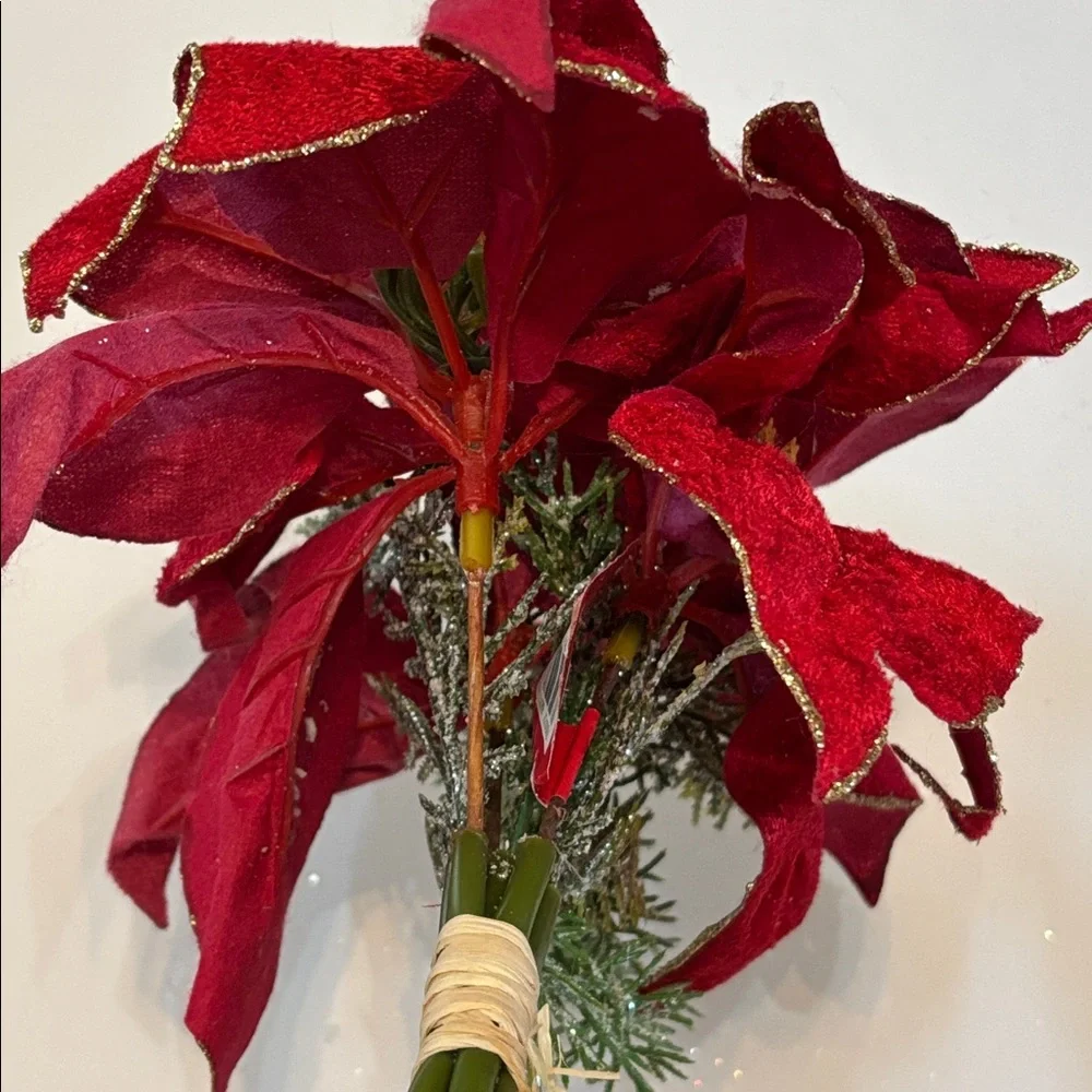 Red Poinsettia Floral Bouquet Set of 7 Red Velvet Gold edge poinsettia bouquets
